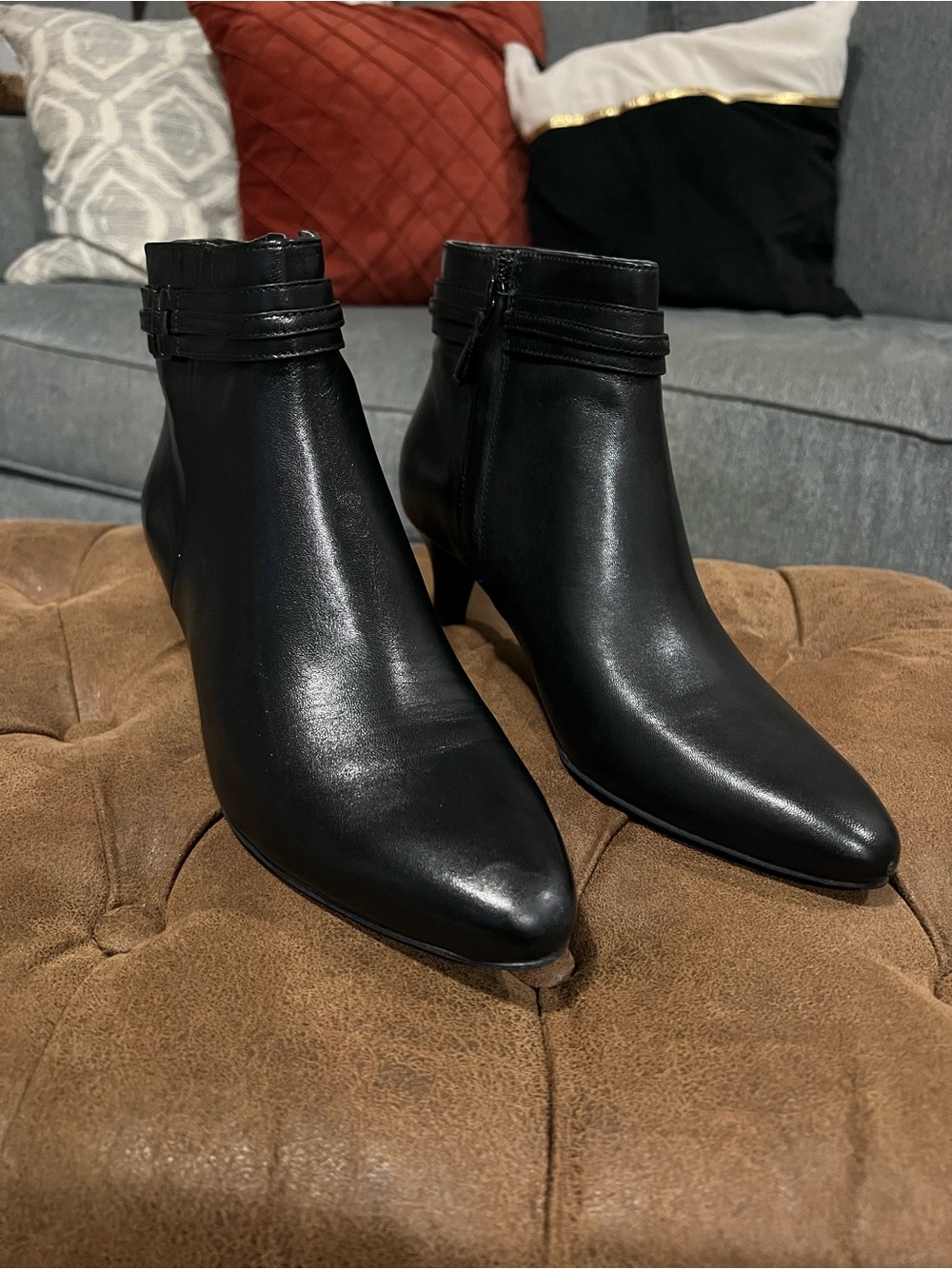Cole Haan Black Leather Pointed Ankle Booties